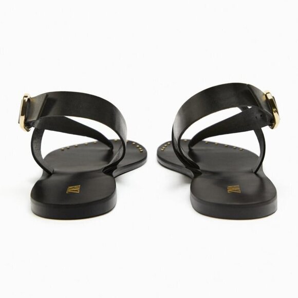 ZARA FLAT LEATHER SLIDER SANDALS WITH MICRO-STUDS BLACK SIZE 6.5 | 2620/110 - Picture 4 of 10